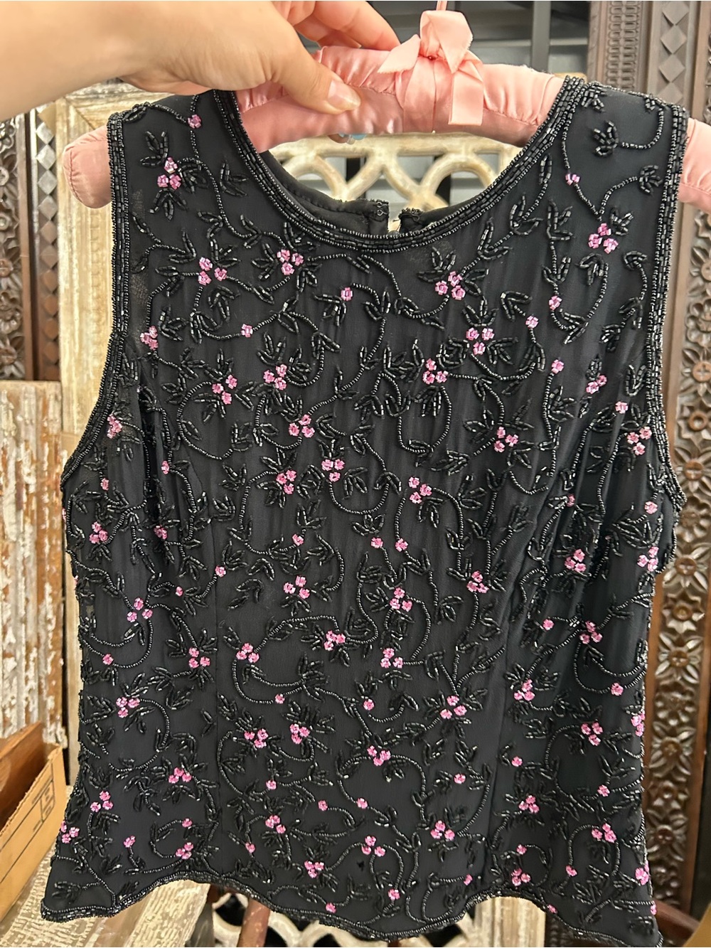 Vintage Beaded Floral Sleeveless Top
